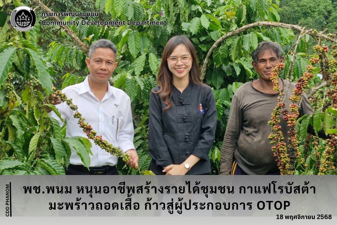 พช.พนม หนุนอาชีพสร้างรายได้ชุมชน กาแฟโรบัสต้า มะพร้าวถอดเสื้อ ก้าวสู่ผู้ประกอบการ OTOP 